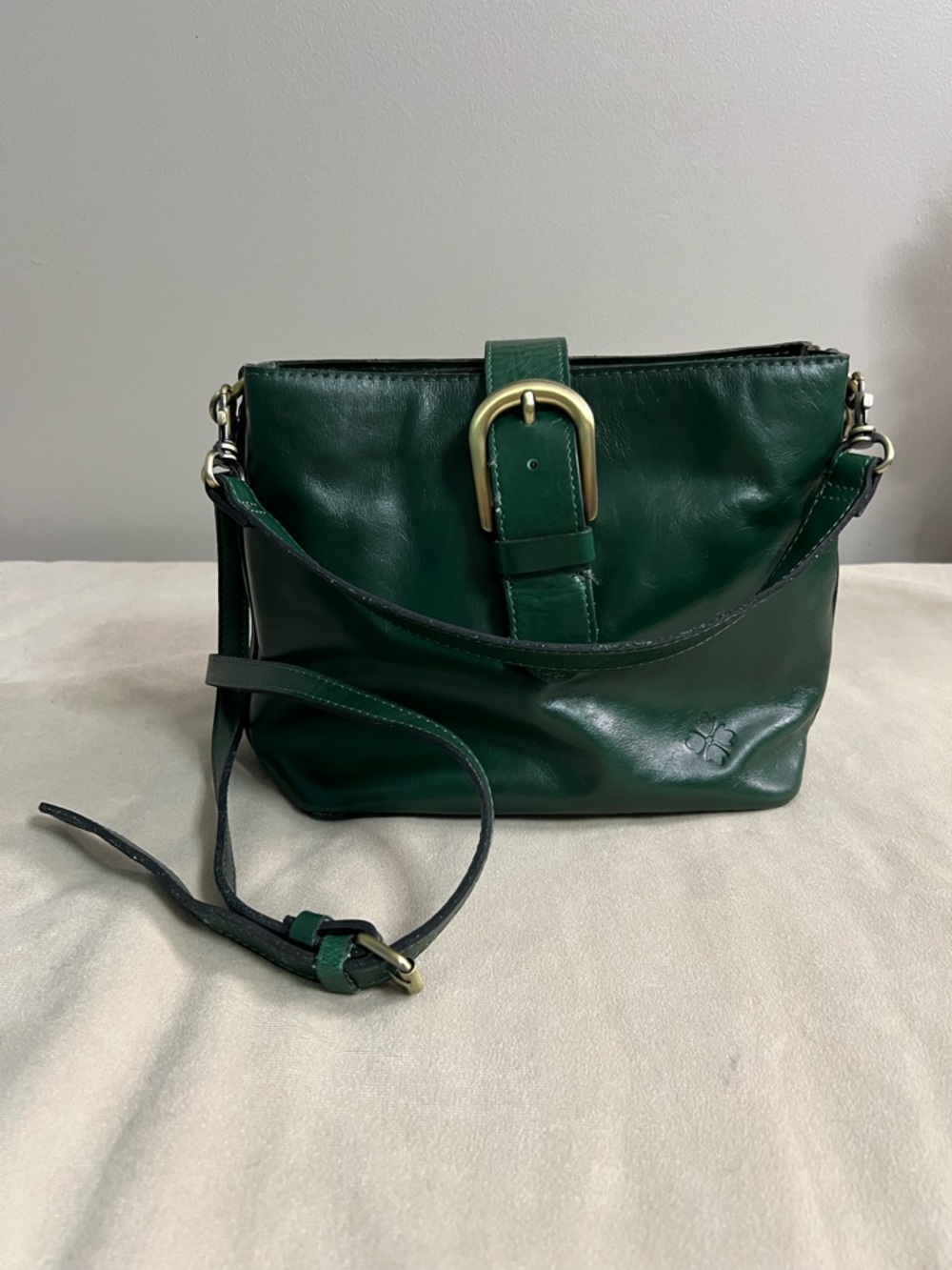 👜 Patricia Nash Green Leather Crossbody Shoulder Bag Buckle Accent Vintage Style
